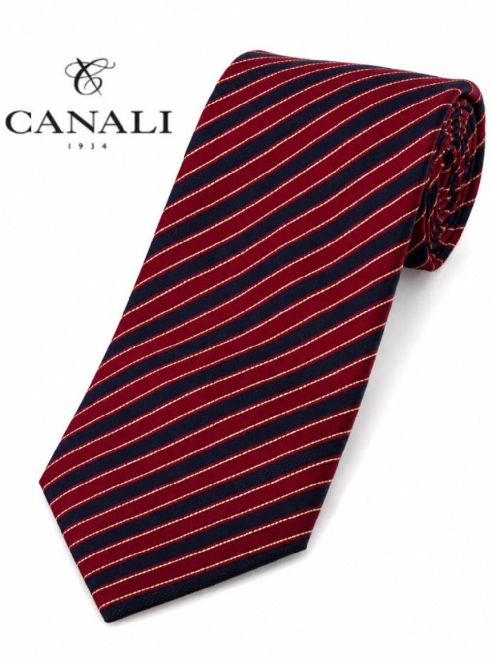 Canali Silk Stripe Tie Red Navy Woven Luxury Business Formal Designer